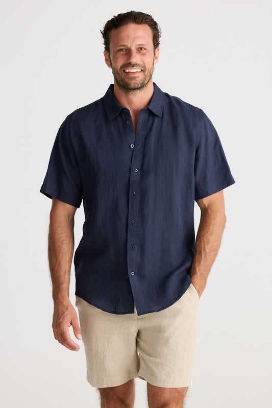 Harvard Short Sleeve Shirt - Navy Linen
