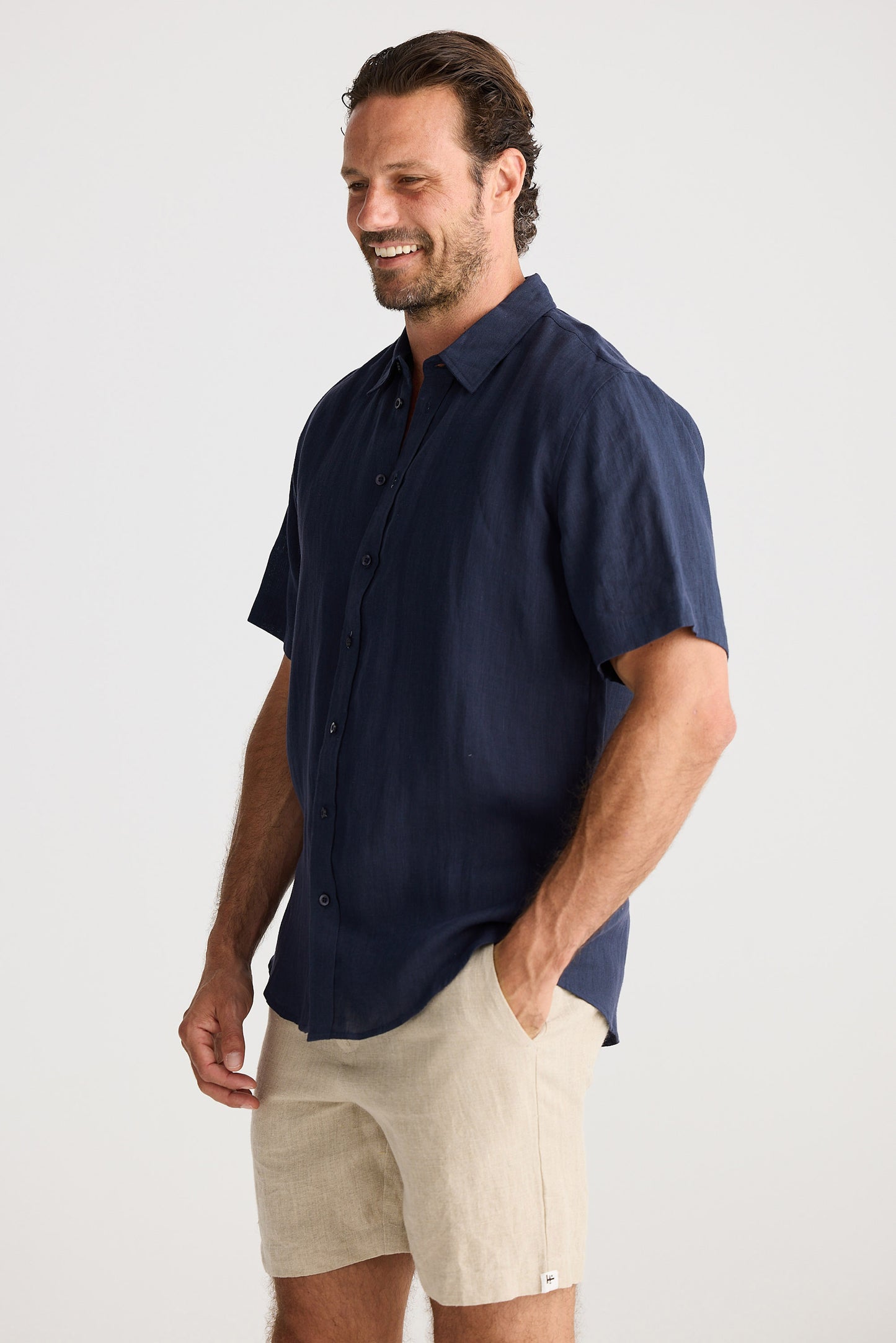 Harvard Short Sleeve Shirt - Navy Linen