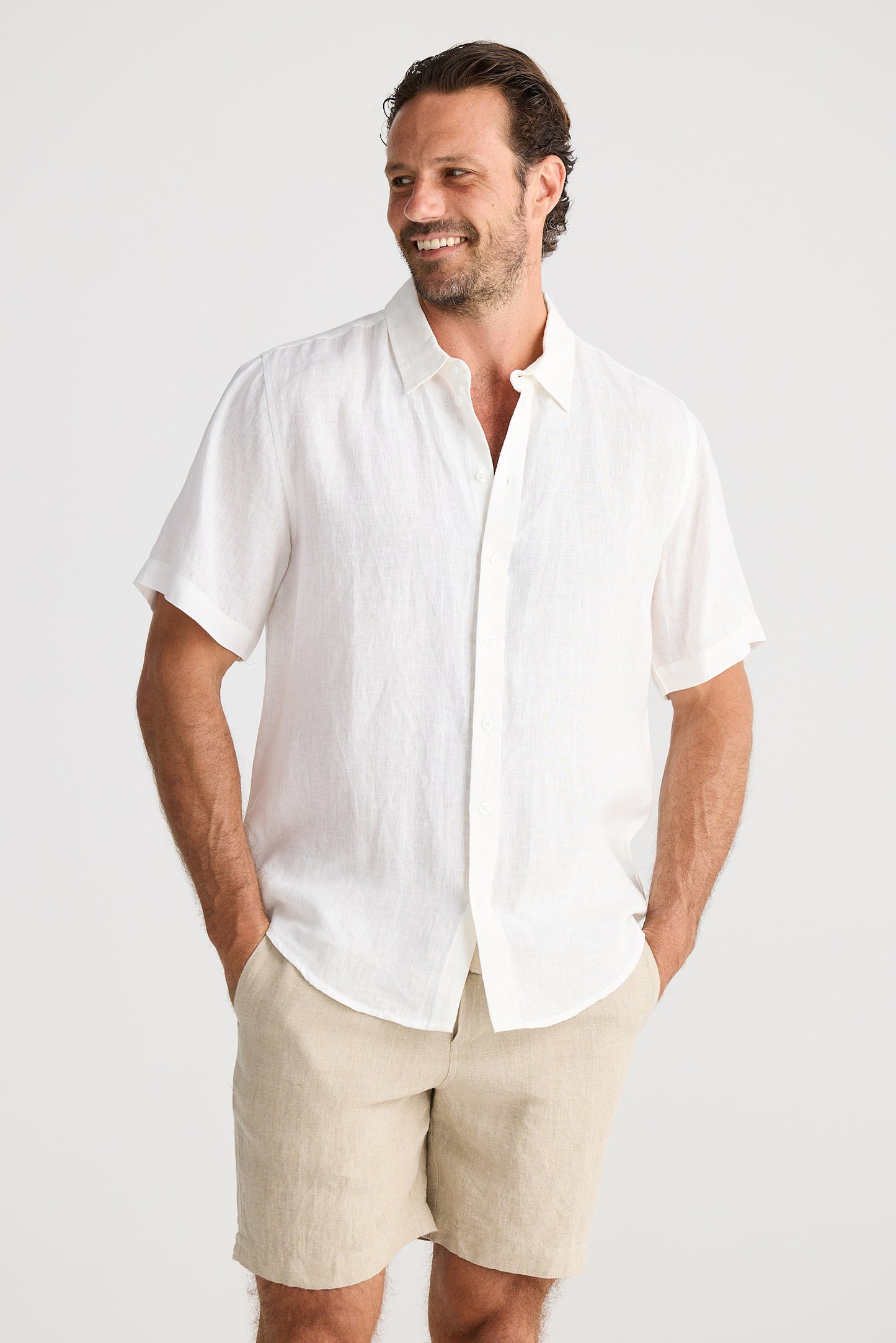 Harvard Short Sleeve Shirt - White Linen