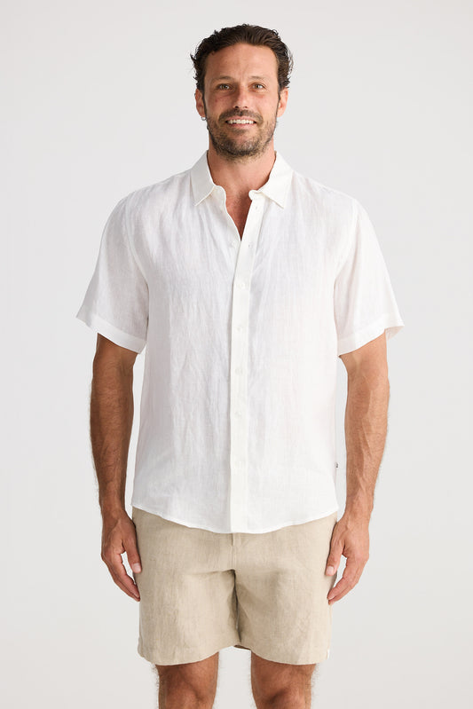 Harvard Short Sleeve Shirt - White Linen