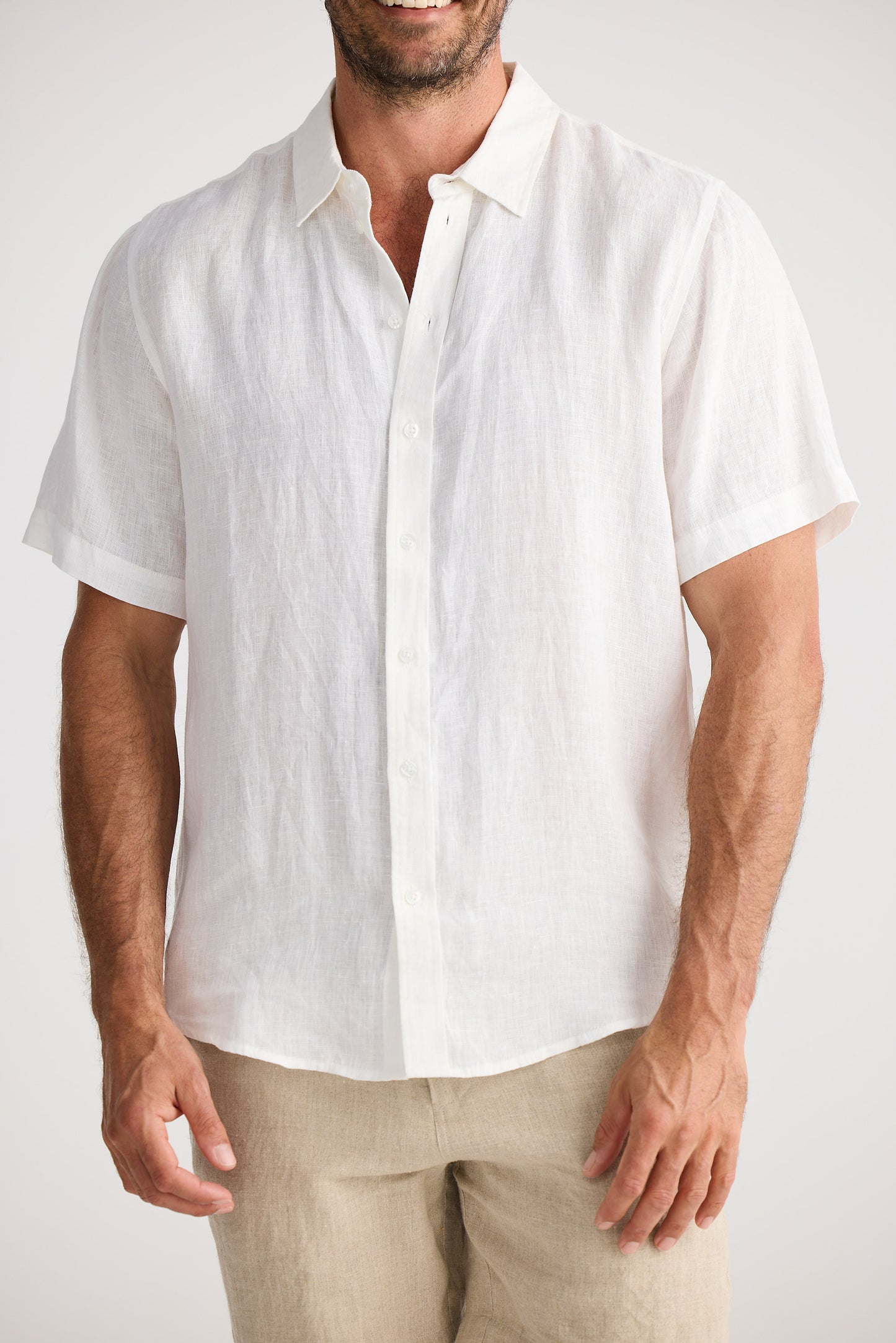 Harvard Short Sleeve Shirt - White Linen