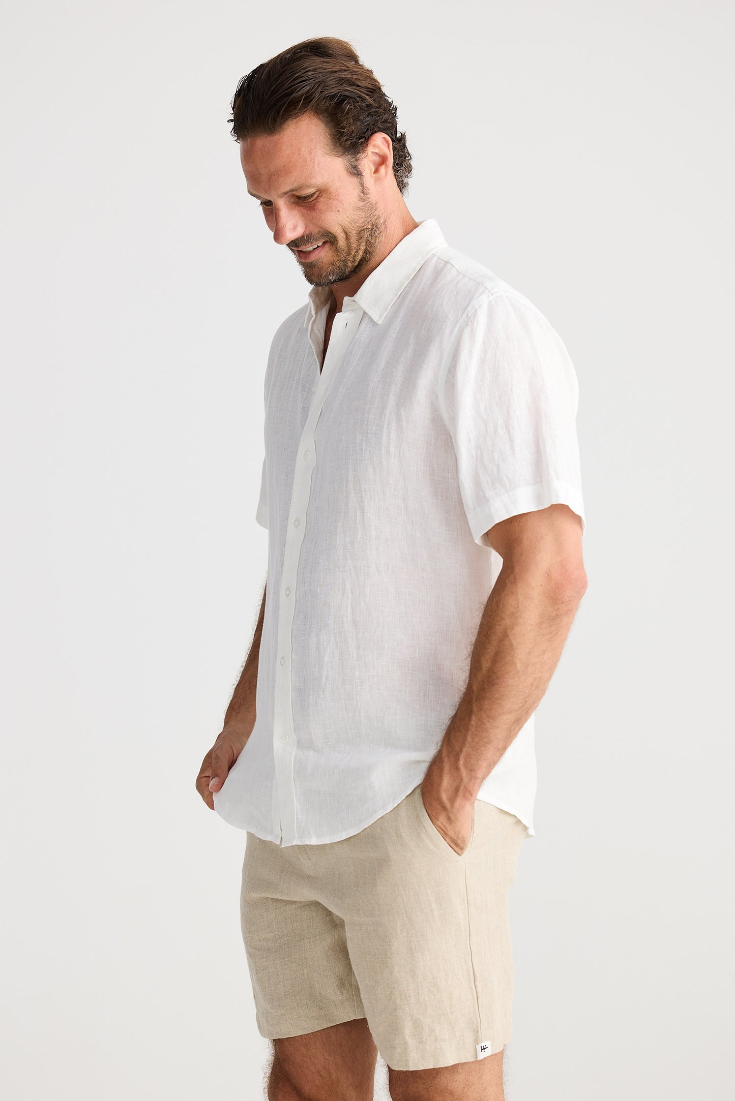 Harvard Short Sleeve Shirt - White Linen