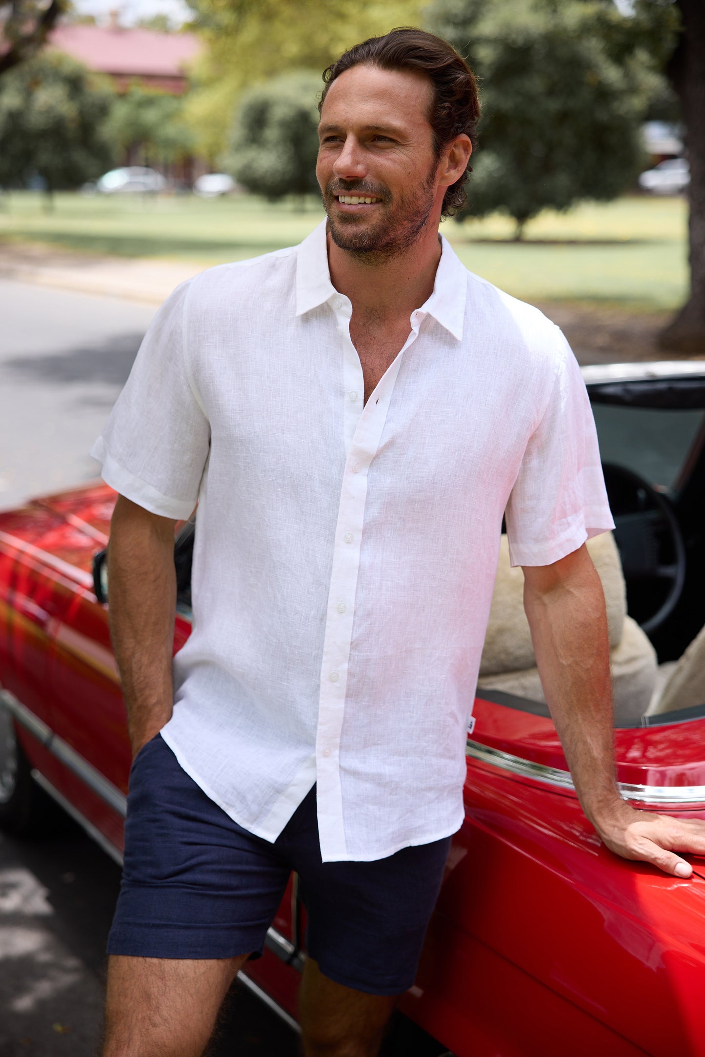 Harvard Short Sleeve Shirt - White Linen