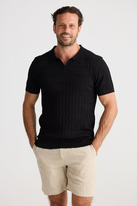 Flynn Knit SS Polo - Black