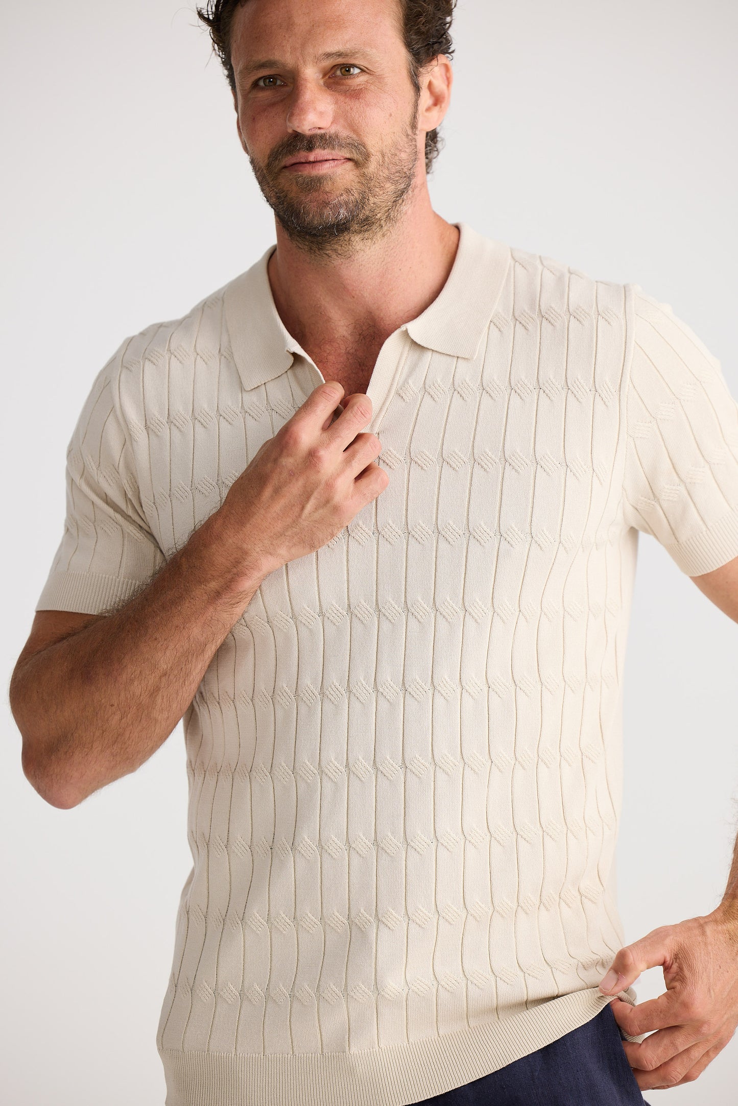 Flynn Knit SS Polo - Oatmeal